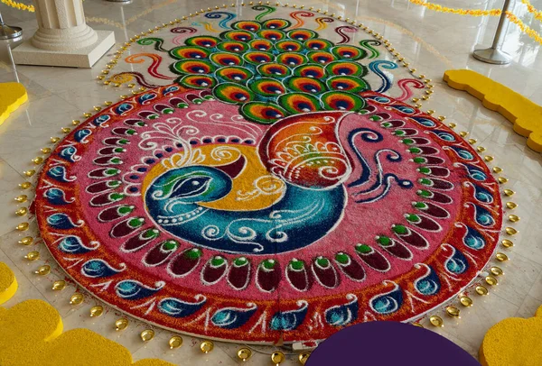 Vacker Färgglad Indisk Traditionell Rangoli Dekoration För Diwali Eller Deepavali — Stockfoto