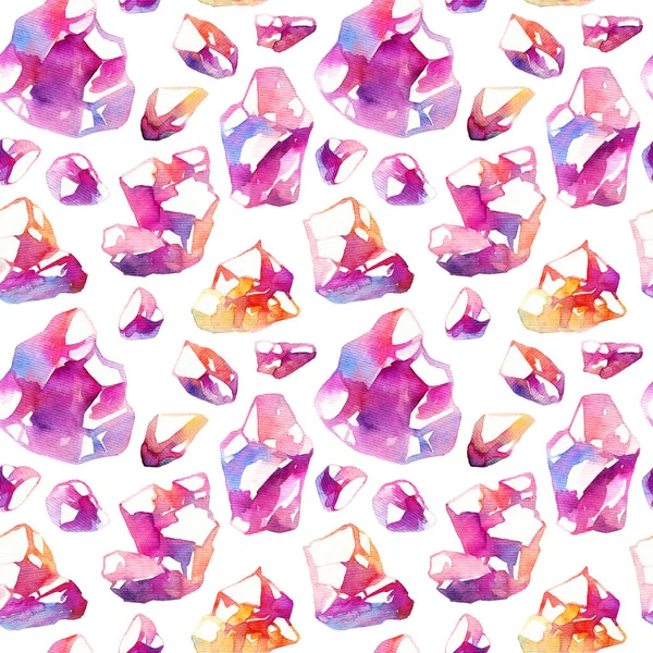 Seamless Pattern Hand Drawn Watercolor Crystals — Stock Photo, Image
