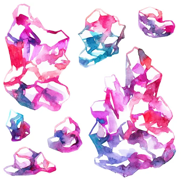 Çizimi Suluboya Kristalleri Beyaz Arkaplanda Boya — Stok fotoğraf