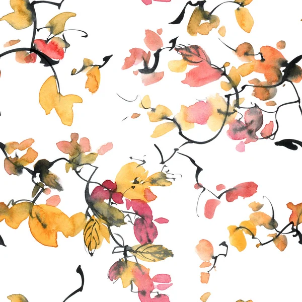 솔기없는 무늬와 잎사귀 수미에 고추아 스타일의 — 스톡 사진