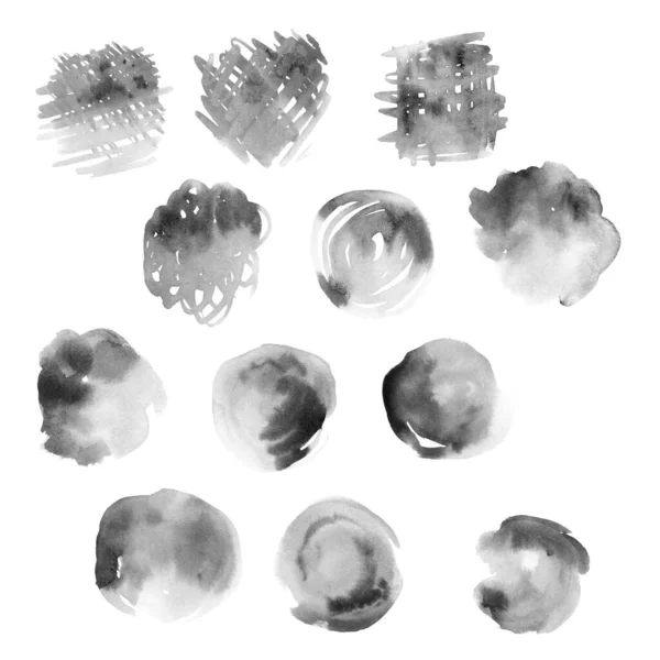 Abstract Grayscale Ink Blots White Background — Stockfoto