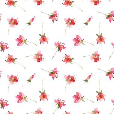pembe çiçekli suluboya seamless modeli
