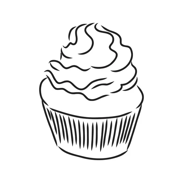 Dibujo de una taza de pastel cupcake vector bosquejo — Archivo Imágenes Vectoriales