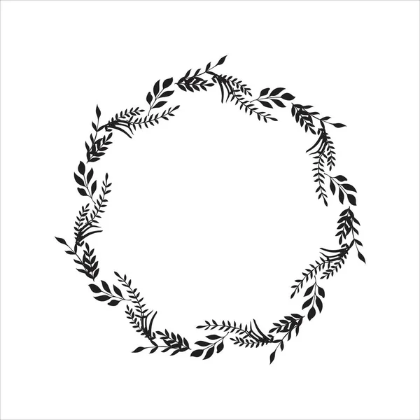 Dibujado a mano vector marco redondo. Corona floral con hojas, bayas, ramas Elementos decorativos para el diseño. Tinta, vintage y estilos rústicos. — Archivo Imágenes Vectoriales