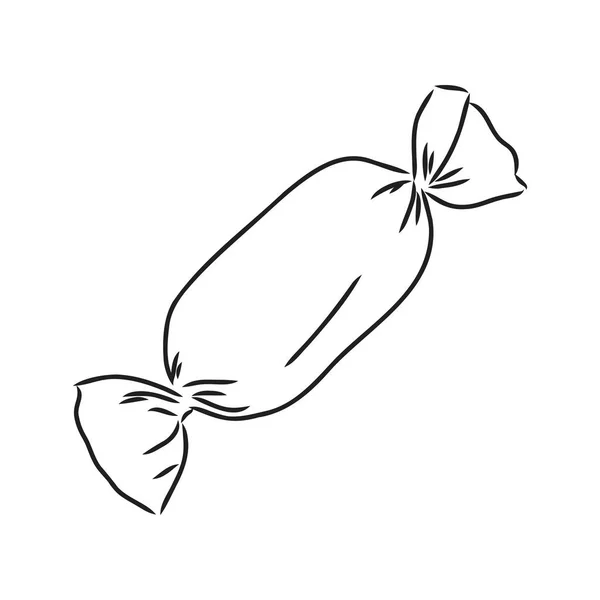 Ręcznie rysowane Candy owinięte Szkic Symbol izolowany na białym tle. Wektorowe cukierki w modnym stylu — Wektor stockowy