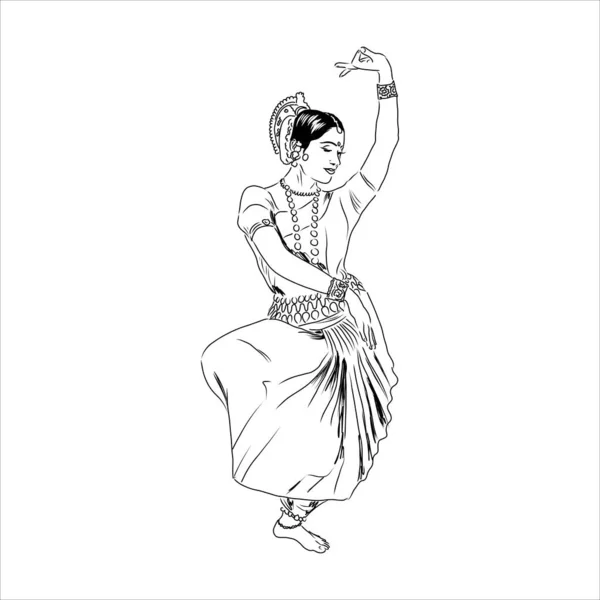 Dans eden Hintli kadın dansçının taslağı. — Stok Vektör