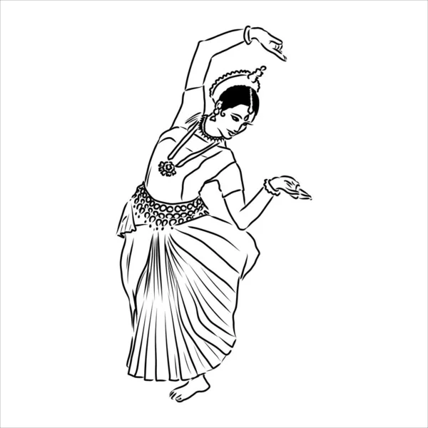 Bosquejo bosquejo de bailarina india bailando — Archivo Imágenes Vectoriales