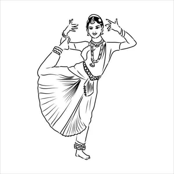 Skizze einer indischen Tänzerin beim Tanz — Stockvektor
