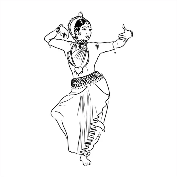 Bosquejo bosquejo de bailarina india bailando — Archivo Imágenes Vectoriales