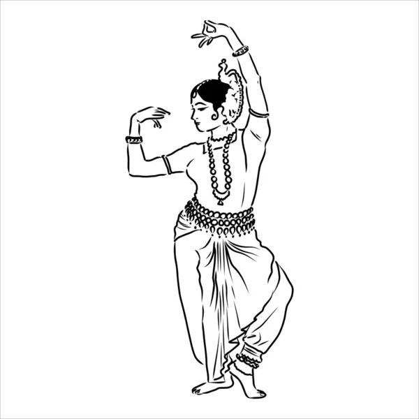 Dans eden Hintli kadın dansçının taslağı. — Stok Vektör