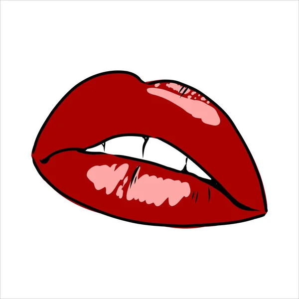 Lábios rechonchudos sexy beijam a aquarela rosa e a arte de linha, ilustração vetorial desenhada à mão isolada — Vetor de Stock