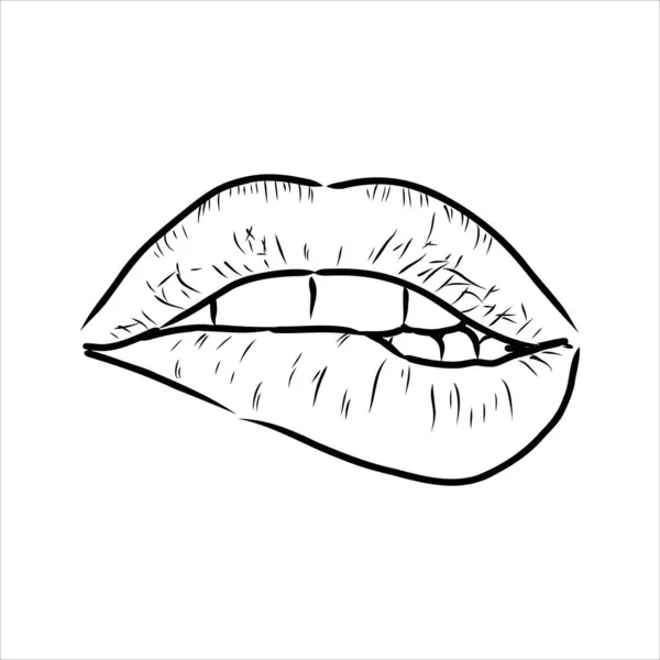 Σέξι παχουλά χείλη φιλί ροζ ακουαρέλα και γραμμή τέχνης, χέρι που διανυσματική απεικόνιση απομονωμένη — Διανυσματικό Αρχείο