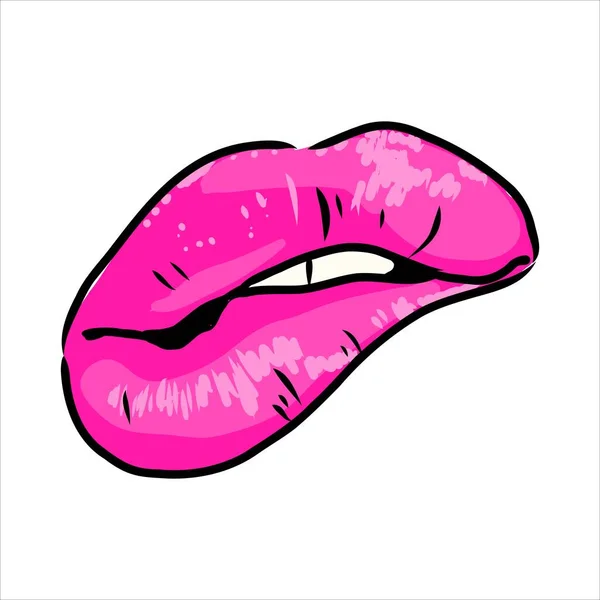 Sexy mollige lippen kus roze aquarel en lijn kunst, met de hand getekend vector illustratie geïsoleerd — Stockvector