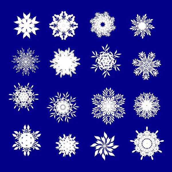 Hermoso conjunto de copos de nieve para el diseño de invierno de Navidad — Vector de stock