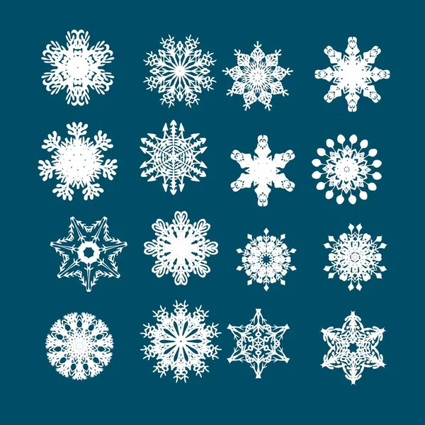 Piękne płatki śniegu zestaw na Boże Narodzenie projekt zimowy — Wektor stockowy