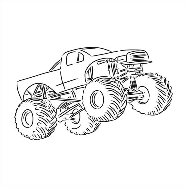 몬스터 트럭 삽화 몬스터 트럭 벡터 스케치 — 스톡 벡터