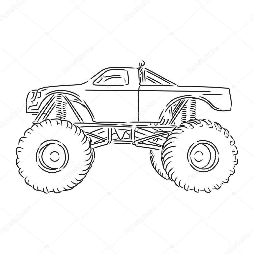 Sketch of Monster Truck Vector Illustration monster truck vector sketch