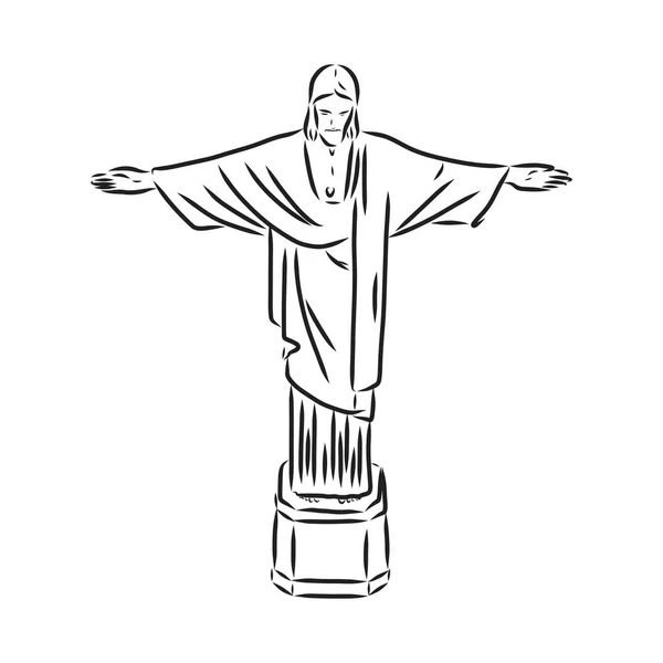 Christus de Verlosser - gedetailleerde vector illustratie standbeeld van Christus in Rio de Janeiro vector — Stockvector