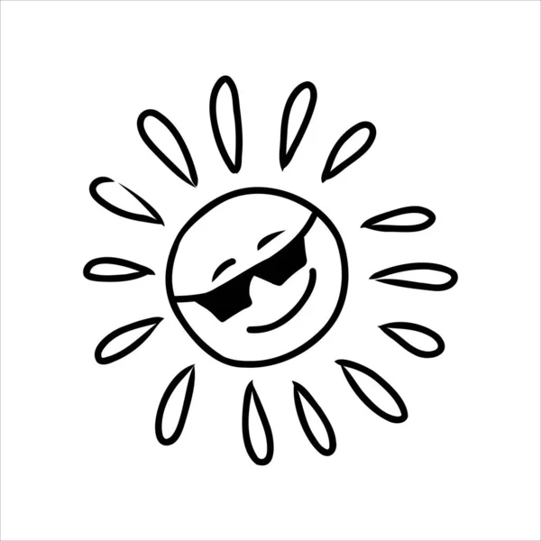 Illustration vectorielle d'un soleil souriant. Cartoon style doodle dessiné à la main SUN. Pour la conception de tissu, matériel éducatif pour les enfants, cartes postales avec le Jour du Soleil — Image vectorielle