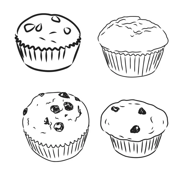 Dibujo de una taza de pastel cupcake vector bosquejo — Archivo Imágenes Vectoriales