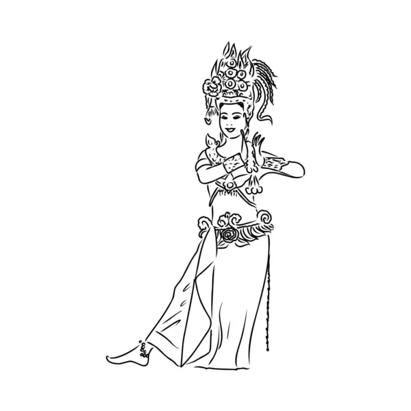 Ручной тайский традиционный тайский стиль танца женский призрак на белом фоне для концепции счастливого Хэллоуина. Векторная иллюстрация в стиле каракулей — стоковый вектор