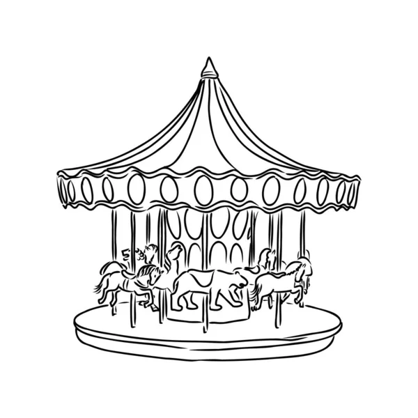 Atração, carrossel, diversão, entretenimento, conceito de parque. Atração de carrossel desenhada à mão para crianças em esboço de conceito de parque. Ilustração vetorial isolada . —  Vetores de Stock