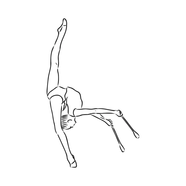 Ritmische gymnastiek concurrentie vector minimalistische banner. Meisje, vrouwen met lint. Sport evenement. Gymnast danst. Eén doorlopende lijntekening. — Stockvector