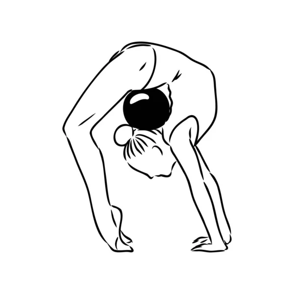 Bannière minimaliste vectorielle de compétition de gymnastique rythmique. Fille, des femmes avec un ruban. Événement sportif. Danse de gymnaste. Un dessin en ligne continu . — Image vectorielle