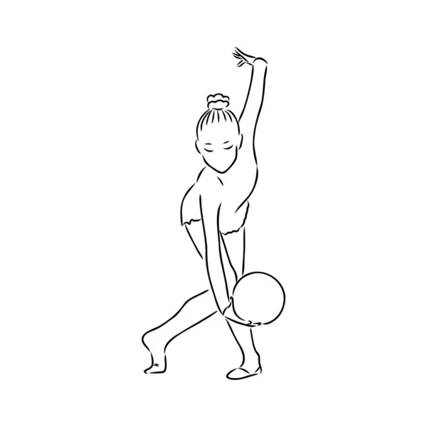 Ritmische gymnastiek concurrentie vector minimalistische banner. Meisje, vrouwen met lint. Sport evenement. Gymnast danst. Eén doorlopende lijntekening. — Stockvector