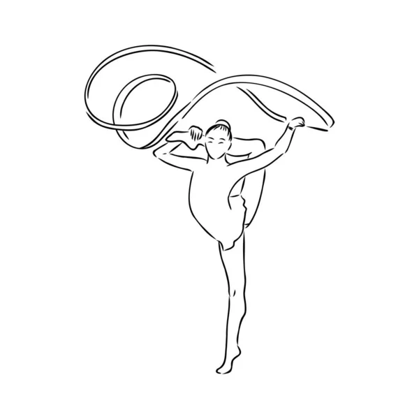 艺术体操竞赛矢量极简主义横幅。女孩，女人的丝带。体育活动。体操是一种舞蹈。一张连续的线条图. — 图库矢量图片