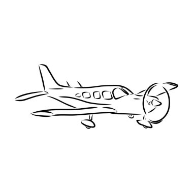 Pilotlu hafif tek motorlu uçak soyut bir arazinin arka planında uçuyor. Vektör illüstrasyonu.