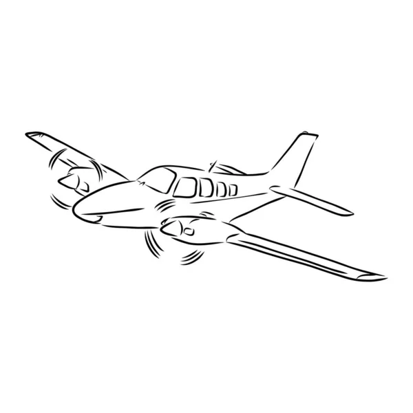 Light single-engine aircraft with pilot flies against the background of an abstract landscape. Vector illustration. — Stock Vector