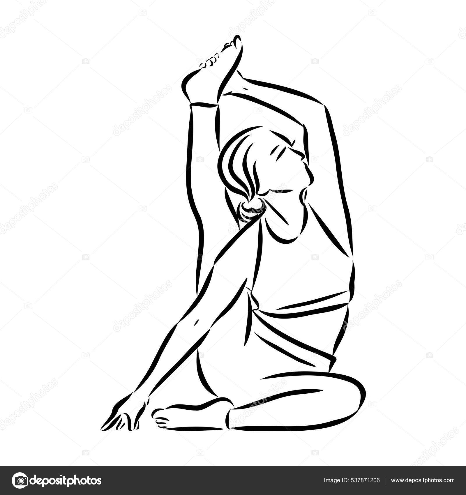 Yoga poses vector illustration outline sketch hand drawn with black lines  isolated on white background. Set 7. Stock Vector by ©a3701027d 177789060