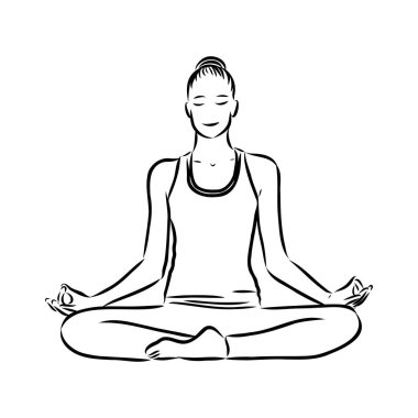 Yoga pozu veren bir kadın. Çizgi çizme. Sağlıklı yaşam konsepti - Vektör İllüstrasyonu