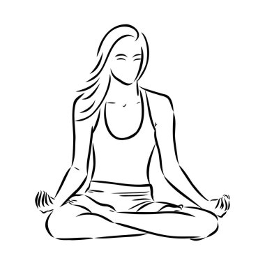 Yoga pozu. Çizgi çizme. Sağlıklı yaşam konsepti - Vektör İllüstrasyonu