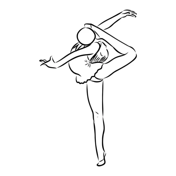 Ginnastica ritmica. La silhouette di una ragazza con un nastro. Bella ginnasta. La donna è magra e giovane. Illustrazione vettoriale . — Vettoriale Stock