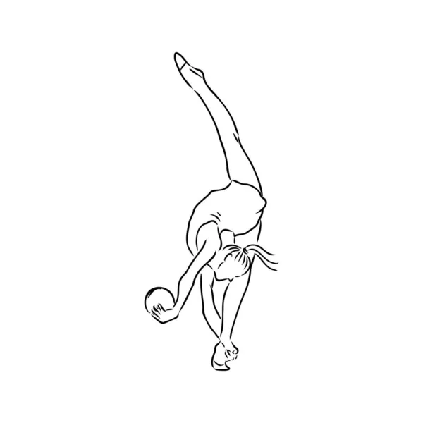 Rhythmische Sportgymnastik. Silhouette eines Mädchens mit Schleife. Schöne Turnerin. Die Frau ist schlank und jung. Vektorillustration. — Stockvektor