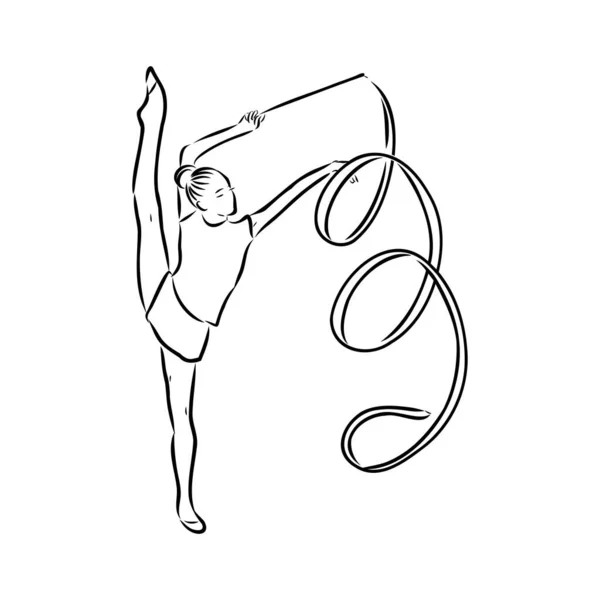 Ritmische gymnastiek. Silhouet van een meisje met een lint. Mooie gymnast. De vrouw is slank en jong. Vector illustratie. — Stockvector