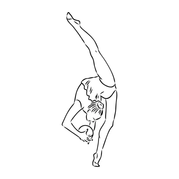 Rhythmische Sportgymnastik. Silhouette eines Mädchens mit Schleife. Schöne Turnerin. Die Frau ist schlank und jung. Vektorillustration. — Stockvektor