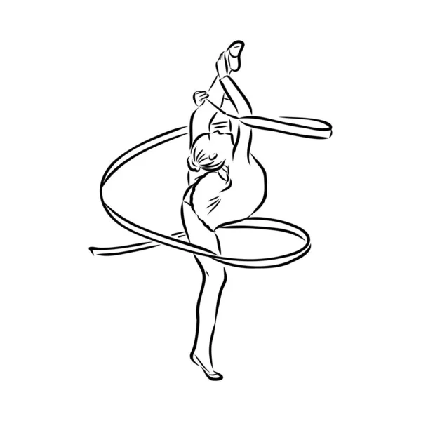 Rhythmische Sportgymnastik. Silhouette eines Mädchens mit Schleife. Schöne Turnerin. Die Frau ist schlank und jung. Vektorillustration. — Stockvektor