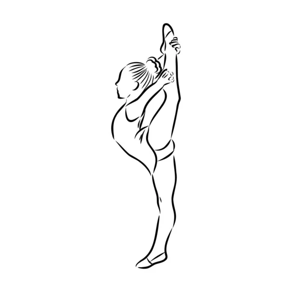 Ginástica rítmica. Silhueta de uma menina com uma fita. Bela ginasta. A mulher é magra e jovem. Ilustração vetorial . — Vetor de Stock