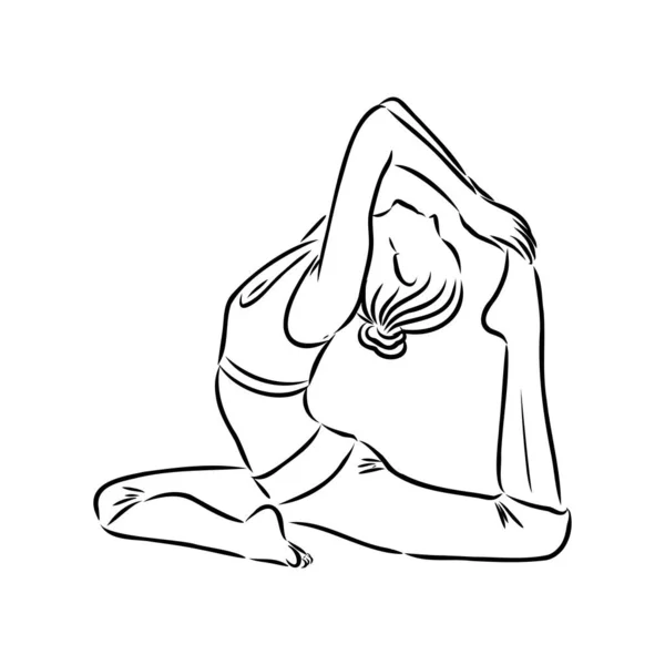 Mujer haciendo ejercicio en pose de yoga. Dibujo. Concepto de vida saludable - Ilustración vectorial — Vector de stock