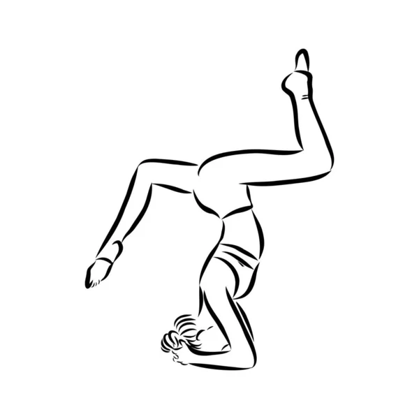 Женщина делает упражнения в позе йоги. Рисунок линии. Концепция здорового образа жизни - векторная иллюстрация — стоковый вектор