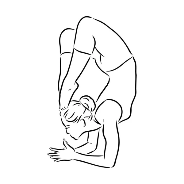 Pose de yoga. Dibujo. Concepto de vida saludable - Ilustración vectorial — Vector de stock
