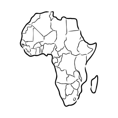 Africa map outline graphic freehand drawing on white background. Vector illustration.