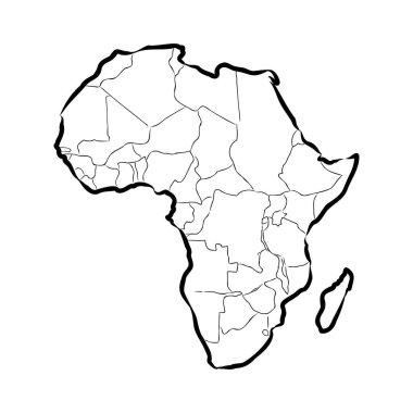 Africa map outline graphic freehand drawing on white background. Vector illustration.
