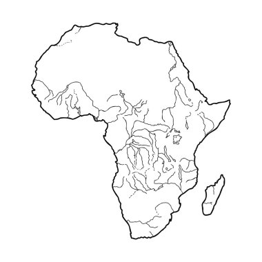 Africa map outline graphic freehand drawing on white background. Vector illustration.
