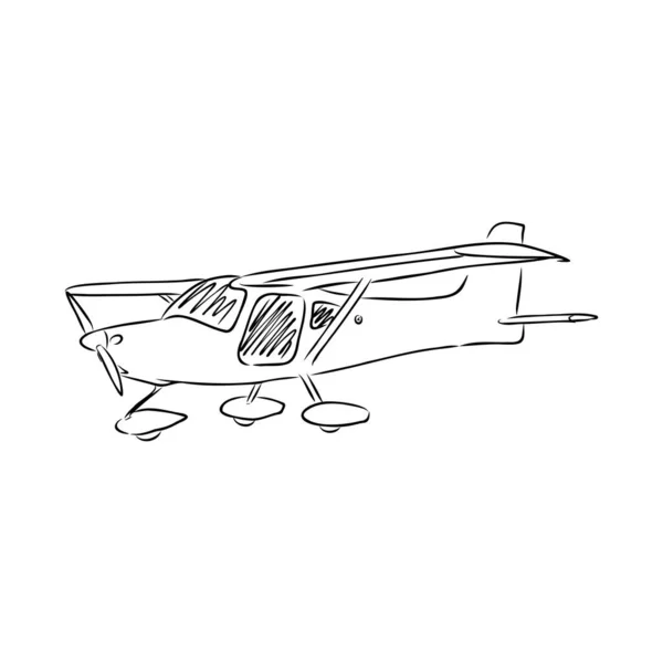 Avión monomotor ligero con piloto vuela sobre el fondo de un paisaje abstracto. Ilustración vectorial. — Archivo Imágenes Vectoriales