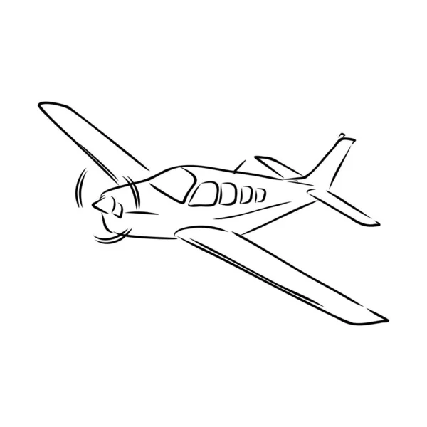 Avión monomotor ligero con piloto vuela sobre el fondo de un paisaje abstracto. Ilustración vectorial. — Vector de stock