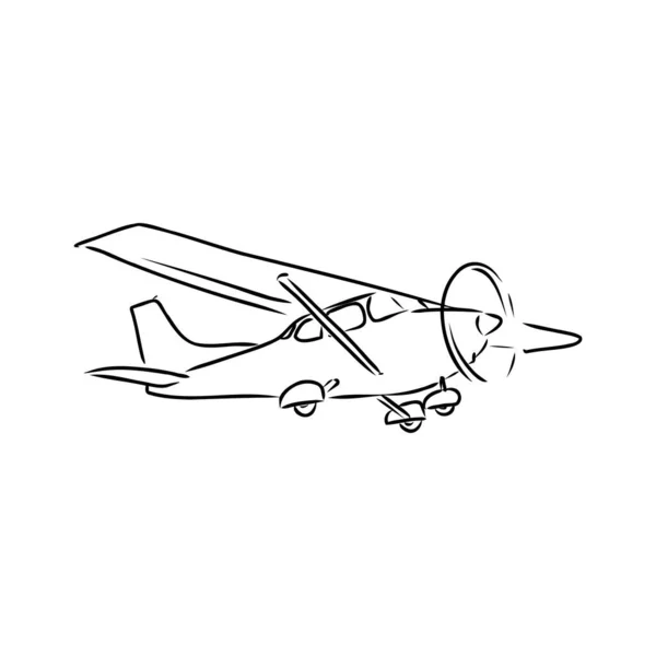 Avión monomotor ligero con piloto vuela sobre el fondo de un paisaje abstracto. Ilustración vectorial. — Archivo Imágenes Vectoriales